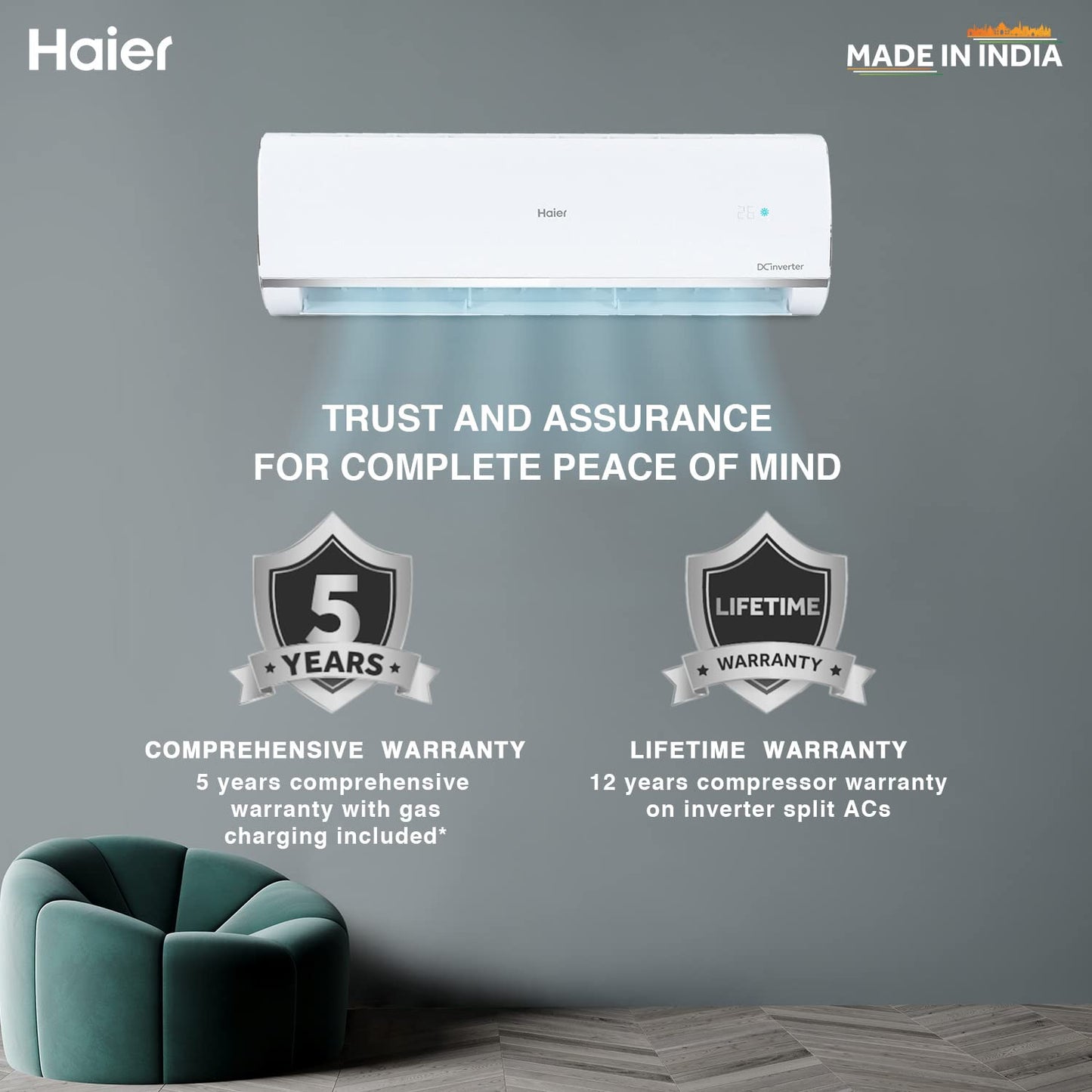 Haier 1.5 Ton 5 Star Kinouchi Hexa Inverter Split Air Conditioner - HSU18K-PYSS5BN-INV