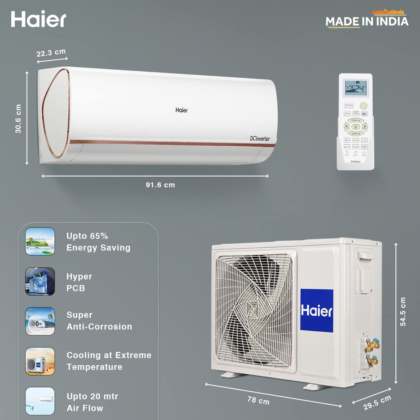 Haier 1.5 Ton 4 Star Kinouchi Triple Inverter Intelli Smart Split Air Conditioner - HSU18K-PYFR4BN-INV