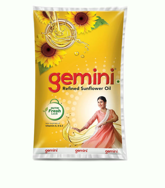 Gemini Sunflower Oil Pouch, 1 Litre