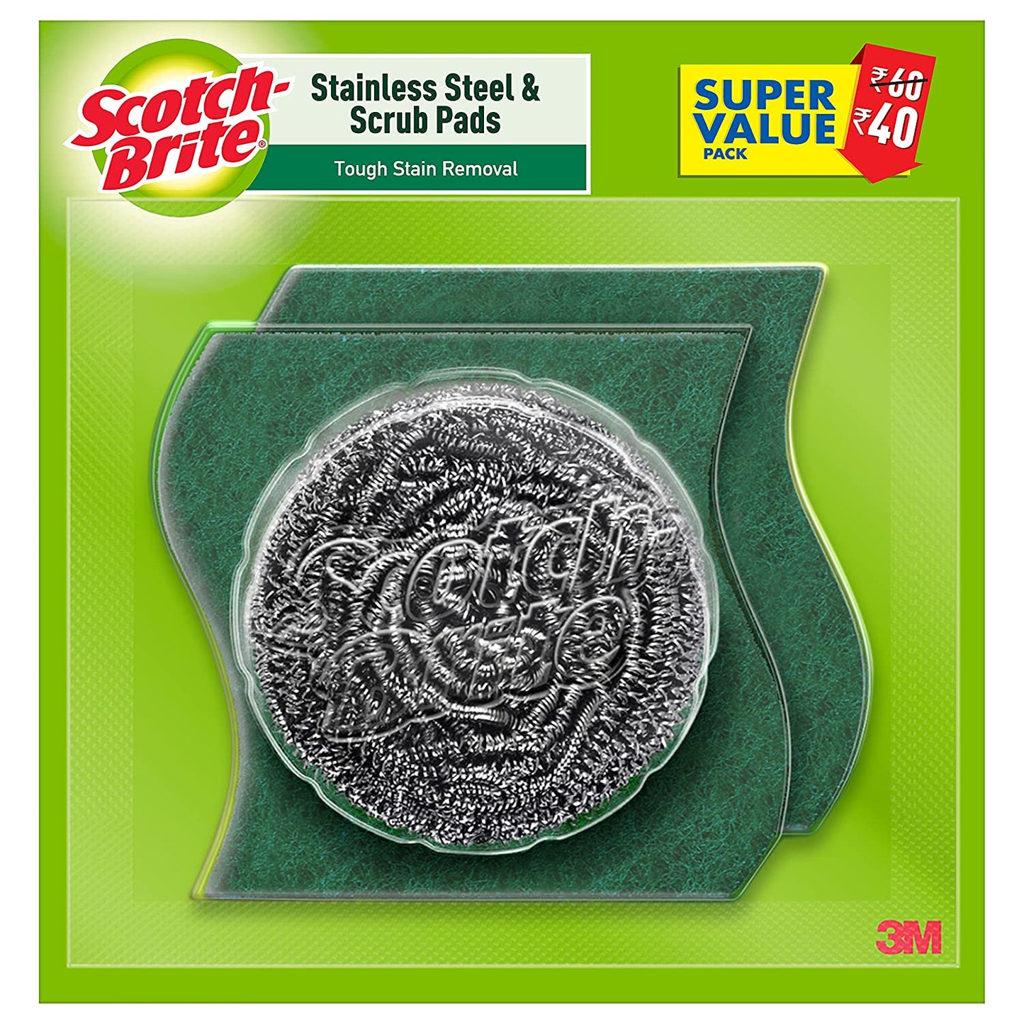 Scotch-Brite - 1N Stainless Steel 15g & 2N Scrub Pads (7.5cm x 7.5cm) Combo