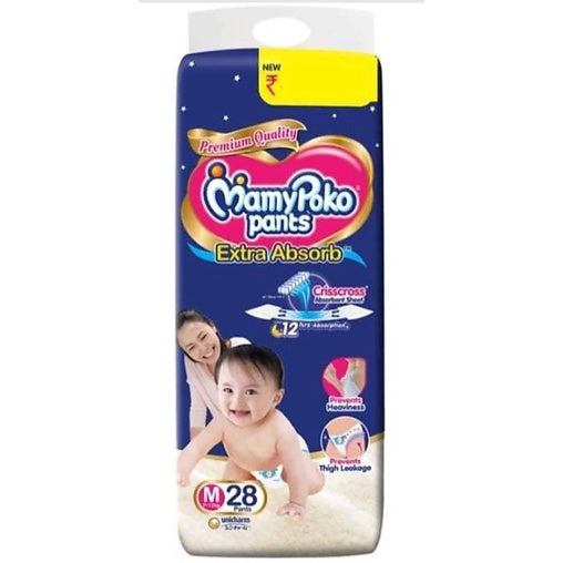 Mamy Poko Extra Absorb Pants, Medium (7-12 Kg) - Pack of 28