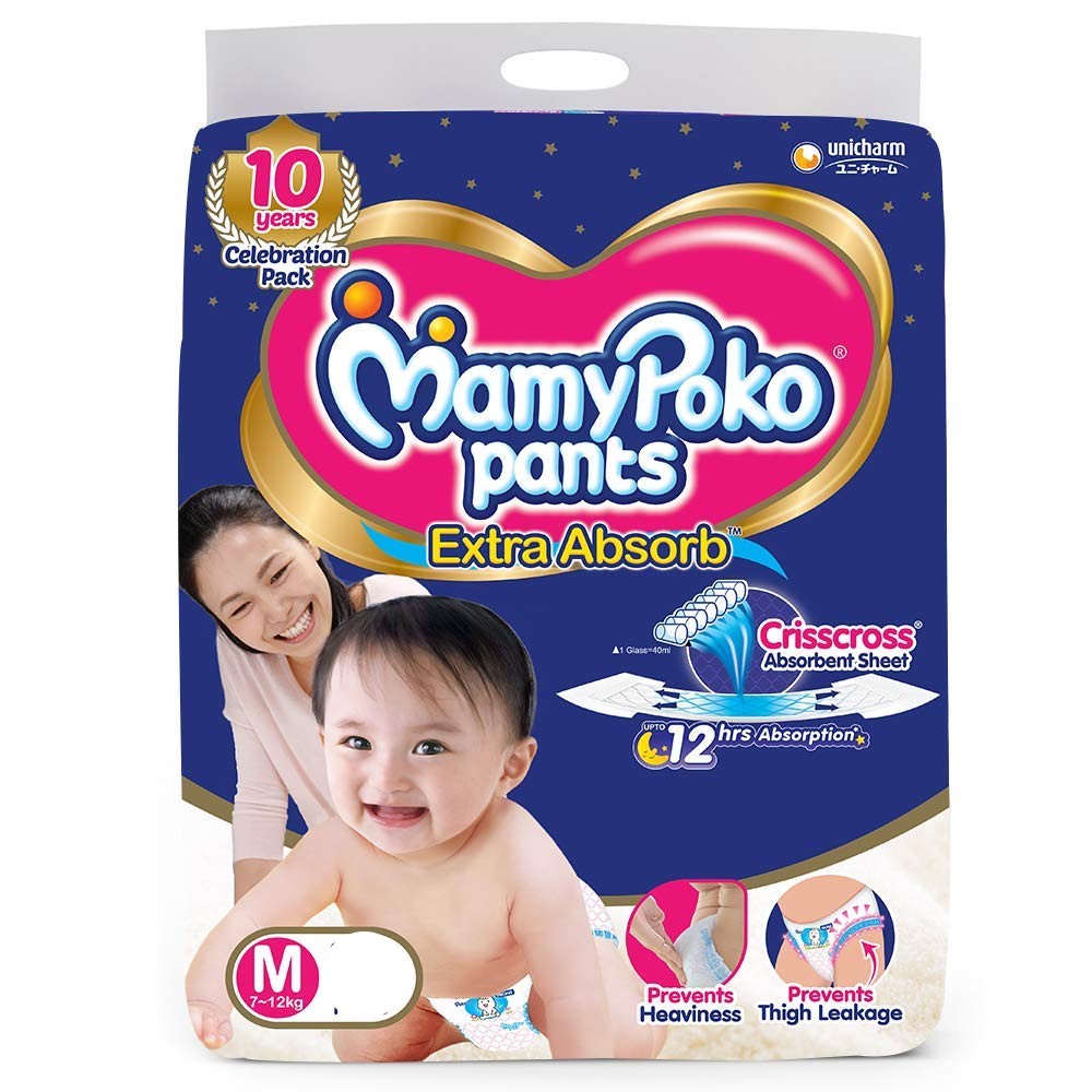 Mamy Poko Extra Absorb Pants, Medium (7-12 Kg) - Pack of 46